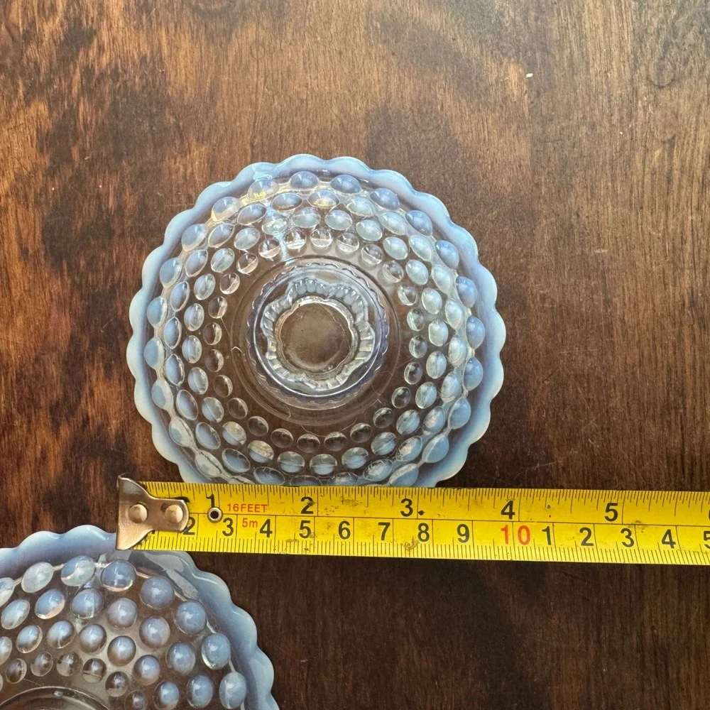 Pair (2) Vintage Opalescent Hobnail Candle Holders Clear‎ Glass Candlestick